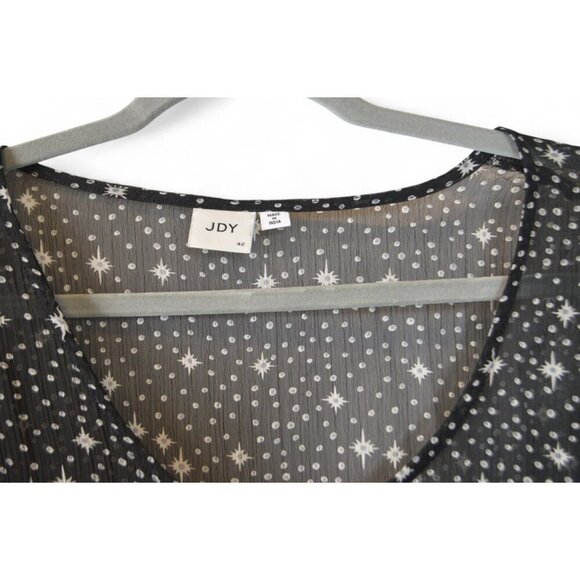 JDY Black Sheer Blouse Star Print Long Sleeve Size 42 EU (US 12) - Picture 3 of 4